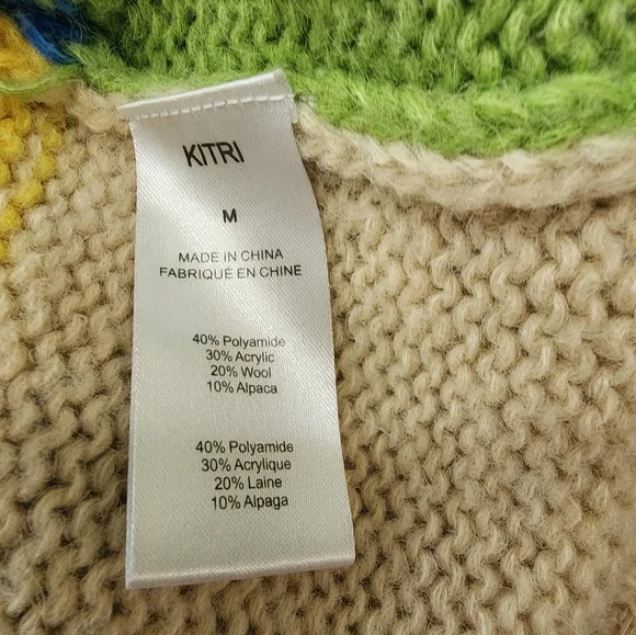 Kitri Multi color Patchwork Sweater Dress Longsleeves Knited Size M Women's - Picture 7 of 7